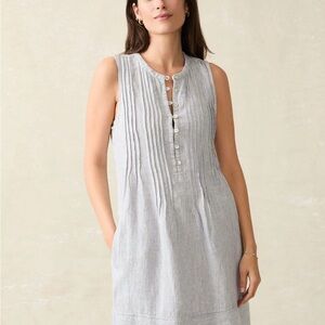 Faherty Isha Linen Dress in Blue Mini Stripe